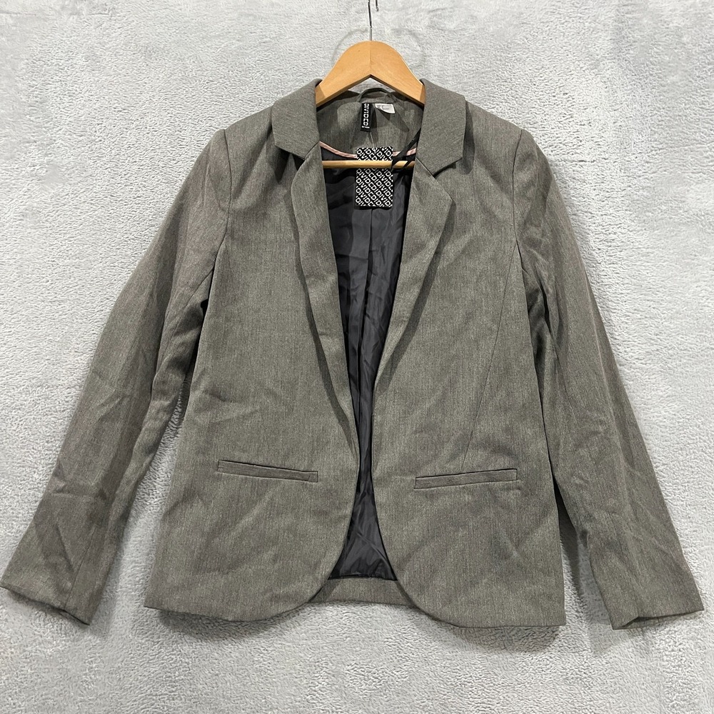 H&M Blazer‎ Womens 2 Open Front Gray Jacket Preppy Office Career Academia